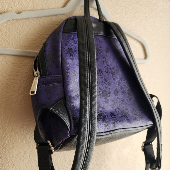 Disney Parks Loungefly Haunted Mansion Wallpaper Purple And Black Mini Backpack - Picture 8 of 10